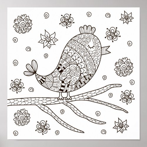 Coloring Page Bird Chirping Poster
