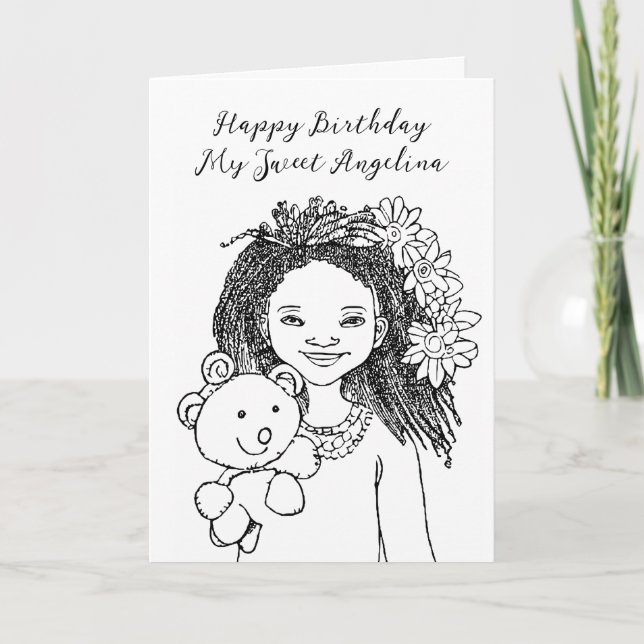 Coloring Page Birthday | African-American Cartoon  Card (Front)