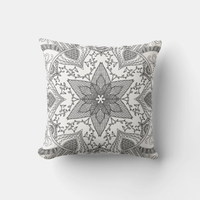 Coloring Page Black and White Mandala Throw Pillow (Front)