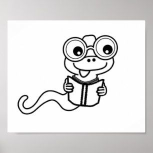 Coloring page book worm poster
