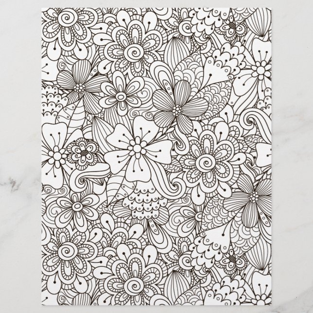 Coloring Page Bouquet of Flowers Scrapbook Paper (Front)