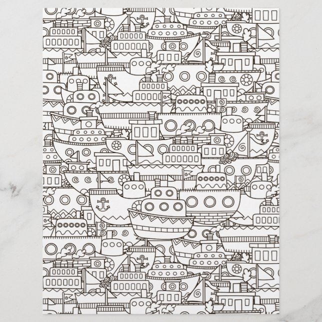 Coloring Page Busy Boatyard Scrapbook Paper (Front)