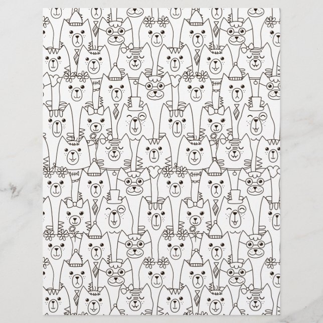 Coloring Page Cat Clowder Scrapbook Paper (Front)