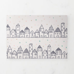 Coloring Page Christmas Village in the Snow Tri-Fold Holiday Card