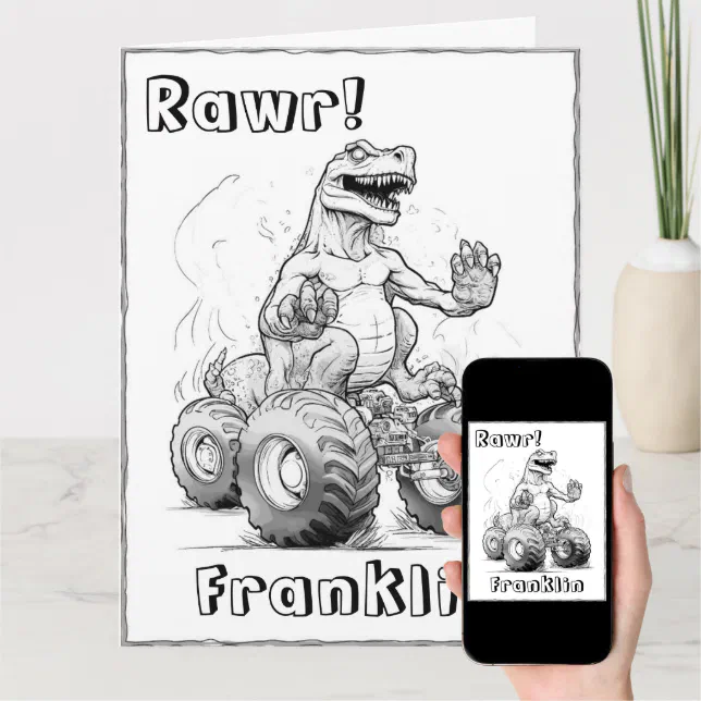 Coloring Page Cool Dinosaur Monster Truck Birthday Card | Zazzle