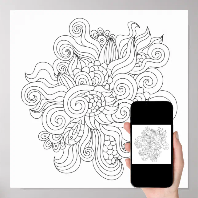 Coloring Page Crazy Doodle Poster | Zazzle