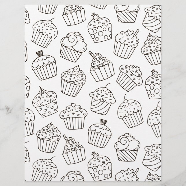 Coloring Page Cupcake Party Scrapbook Paper (Front)