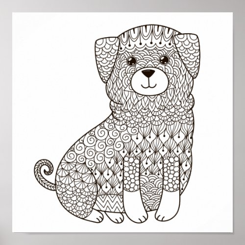 Coloring Page Cute Puppy Poster