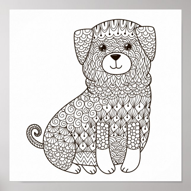 Coloring Page Cute Puppy Poster (Front)