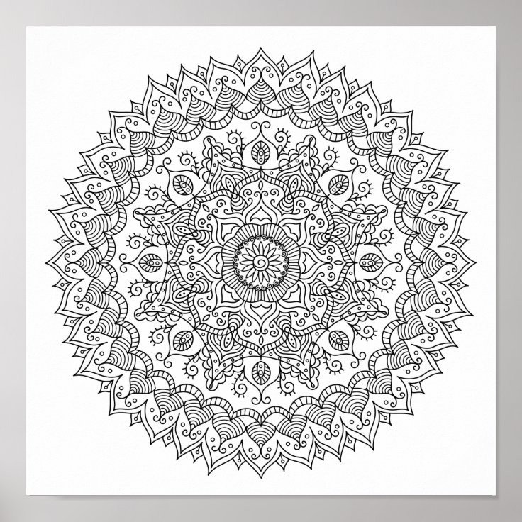 Coloring Page Daisy Mandala Poster | Zazzle