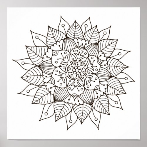 Coloring Page Flower Mandala Poster