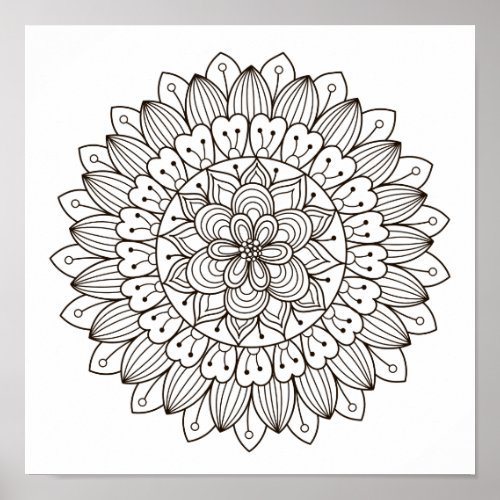 Coloring Page Flower Power Mandala Poster