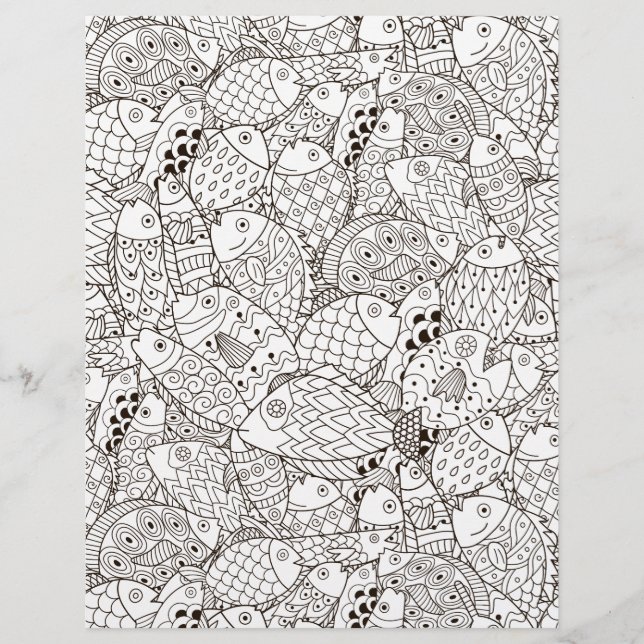 Coloring Page Funny Fish Scrapbook Paper (Front)