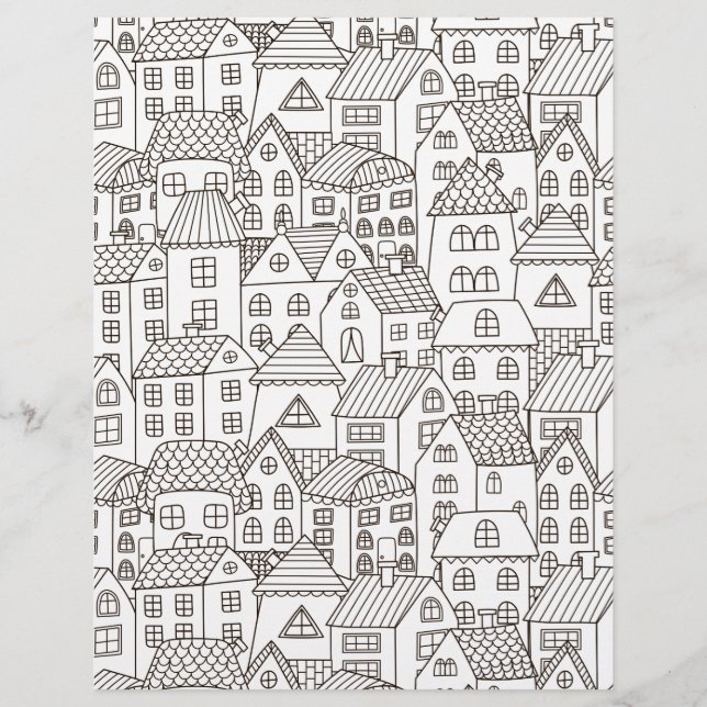 Coloring Page Happy Village Scrapbook Paper (Front)