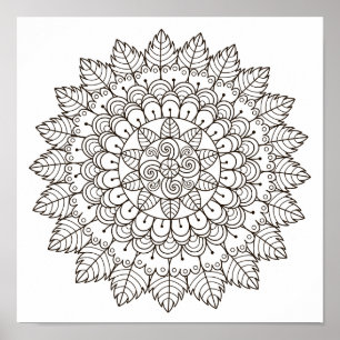 Coloring Page Leaf Petal Mandala Poster