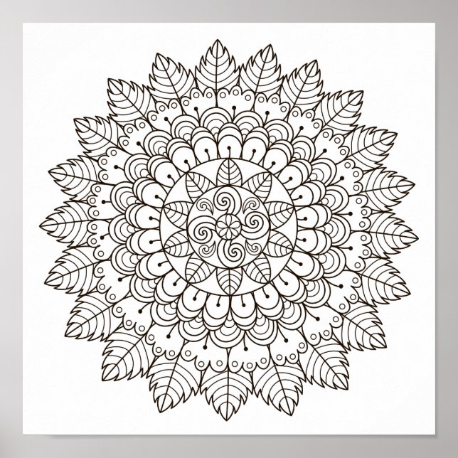 Coloring Page Leaf Petal Mandala Poster (Front)