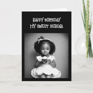 Coloring Page Little Girl of Color Birthday Card