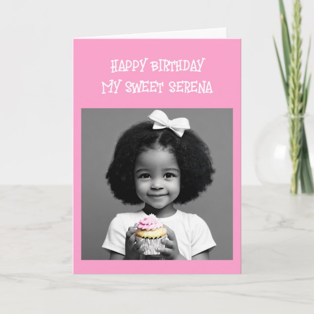 Coloring Page | Little Girl with Cupcake Card (Front)
