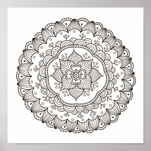 Coloring Page Mandala Flower Poster