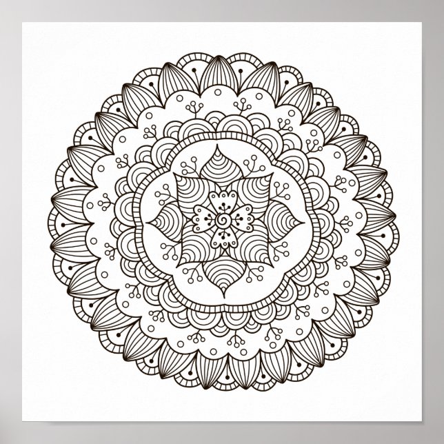 Coloring Page Mandala Flower Poster (Front)