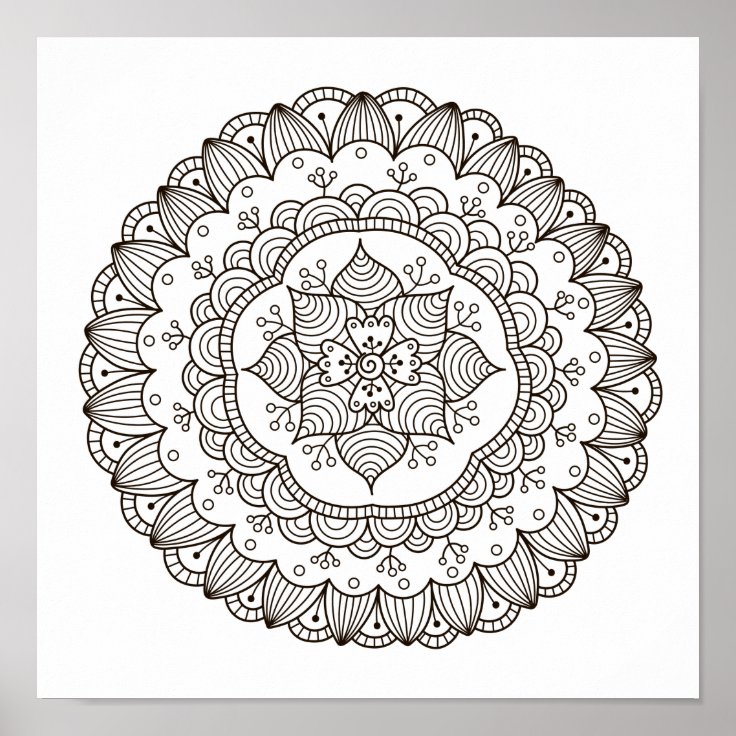 Coloring Page Mandala Flower Poster | Zazzle