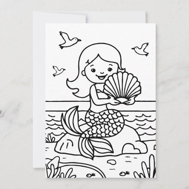 Coloring Page Mermaid Kid's Activity Thank You Card (Front)