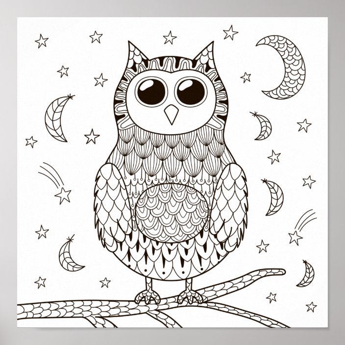 Coloring Page Owl Under The Moon Poster Zazzle Com Just click on the owl coloring pages that you like and then click on the print button at the top of the page. coloring page owl under the moon poster zazzle com