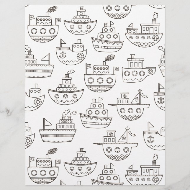 Coloring Page Parade of Boats Scrapbook Paper (Front)