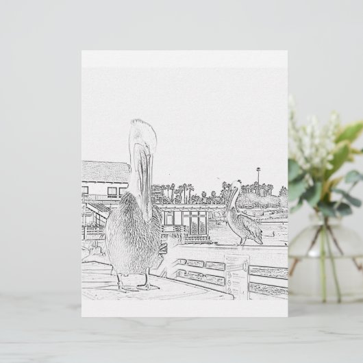 Coloring Page - Pelicans on Pier (Standing Front)