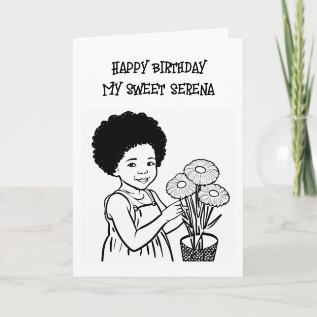 Coloring Page | Personalized Girl's Birthday Card (Front)