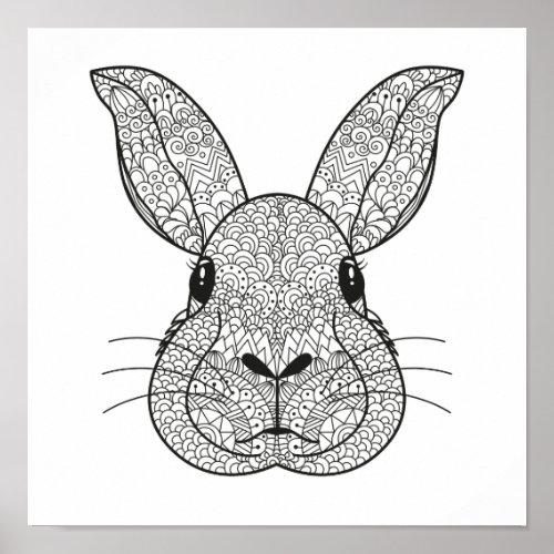 Coloring Page Rabbit Head Poster