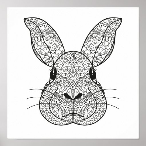 Coloring Page Rabbit Head Poster | Zazzle