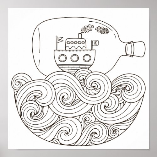 Coloring Page Ship in Bottle Poster