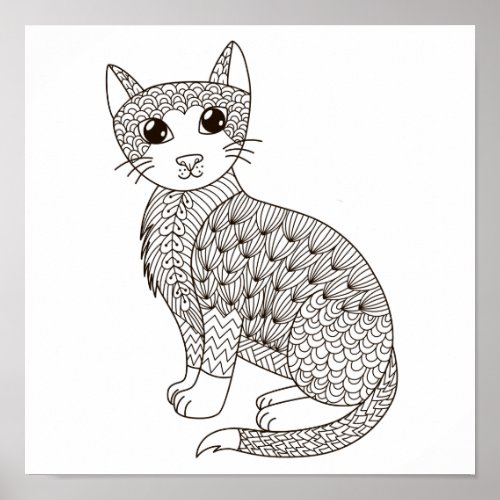 Coloring Page Sitting Cat Poster