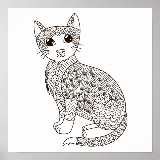 Coloring Page Sitting Cat Poster (Front)