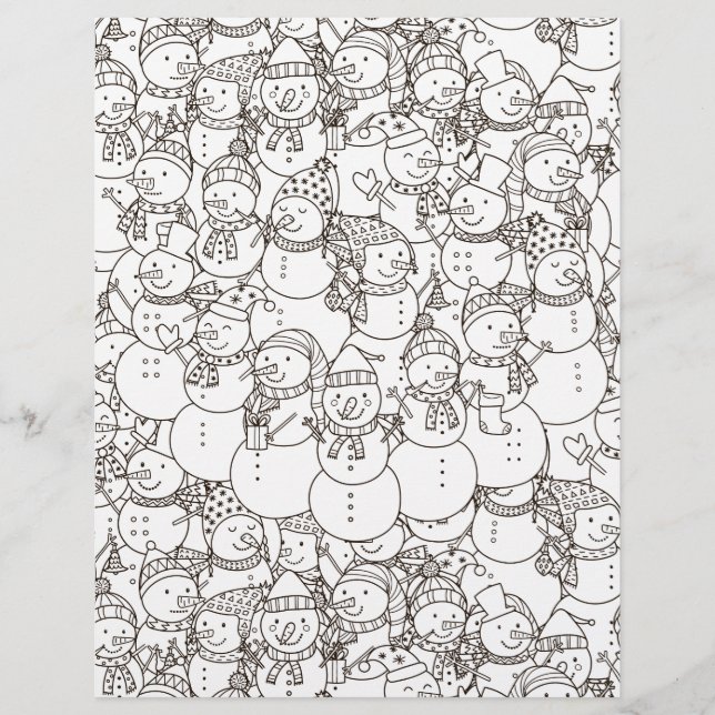 Coloring Page Smiling Snowmen Scrapbook Paper (Front)