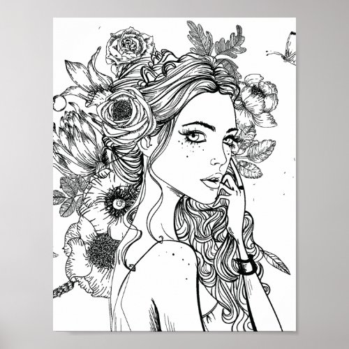 Coloring Page Stunning Boho Beauty 3 Poster