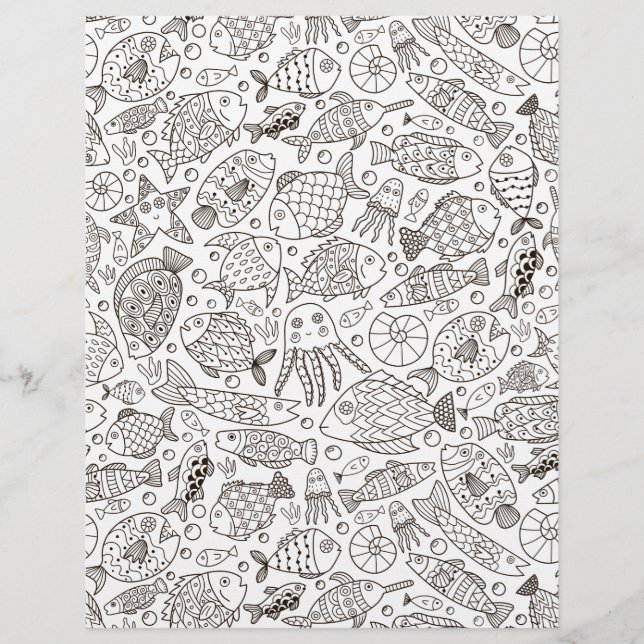 Coloring Page Swimming Fish Scrapbook Paper (Front)