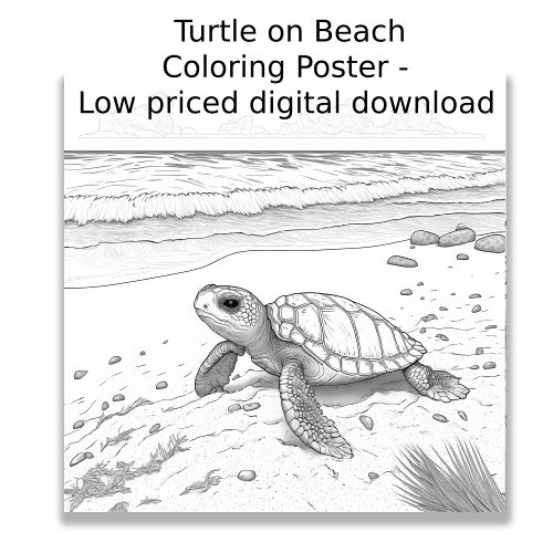 Coloring Page _ Turtle on Beach Color Your Own Poster