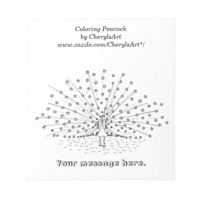 Coloring Peacock Drawing Notepads (Front)