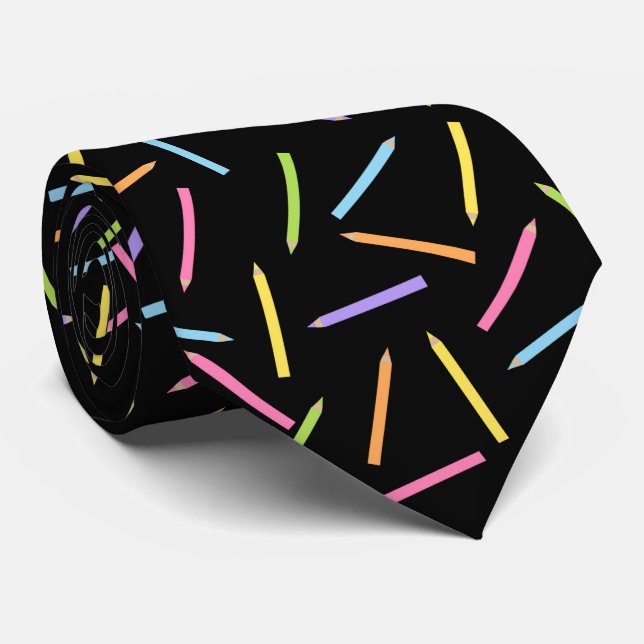 Coloring Pencils Black Neck Tie (Rolled)