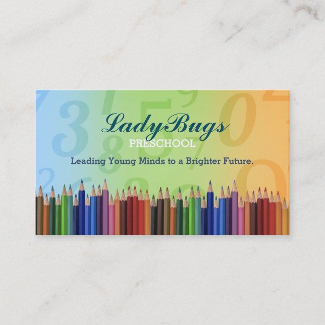 Coloring Pencils Preschool Teacher business cards (Front)