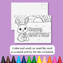 Coloring Postcard Hoppy Easter Bunny with Egg