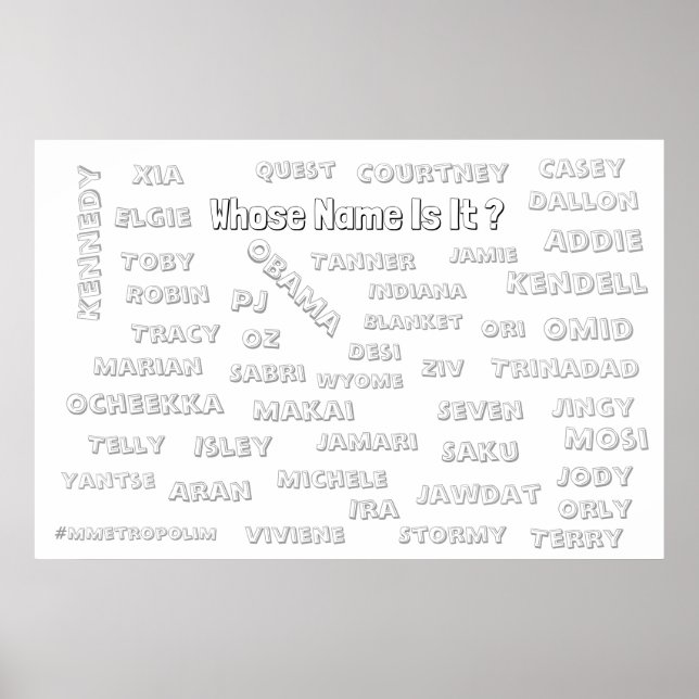 Coloring POSTER 36x24 / Unisex Names / PRINTS (Front)