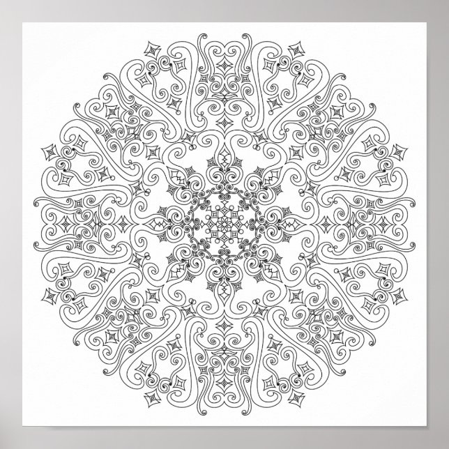 Coloring Poster – Funky Scrolls Mandala (Front)