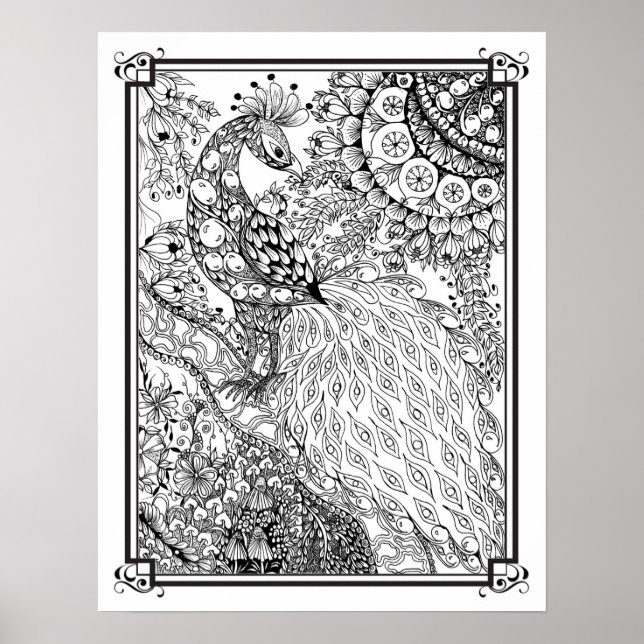 Coloring Poster "MrsDee's Majestic Peacock" (Front)
