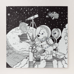 Coloring space with an astronaut puppy jigsaw puzzle
