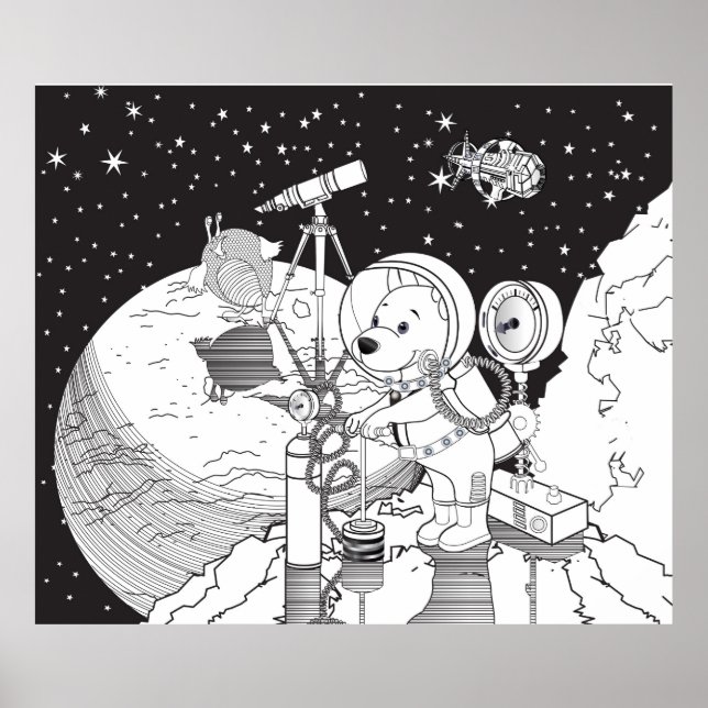 Coloring space with an astronaut puppy poster (Front)