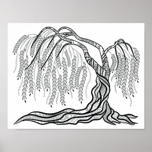Coloring Weeping Willow Tree Poster