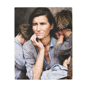 Colorized and Texturized Migrant Mother Classic Metal Print